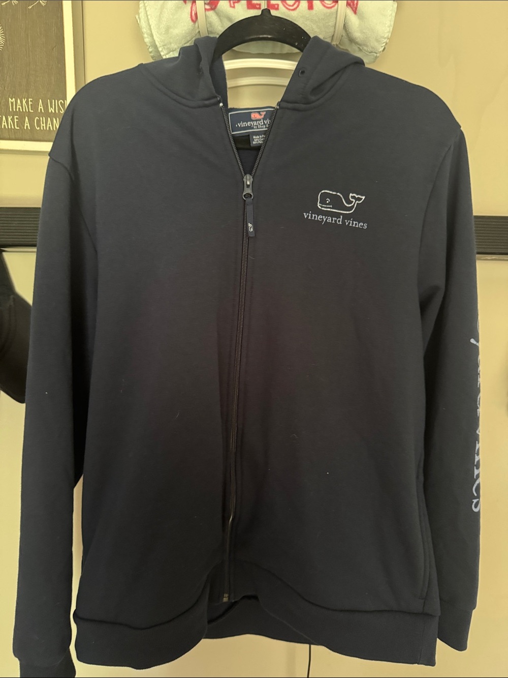 Vineyard Vines Navy Full-Zip Hoodie with Whale Logo